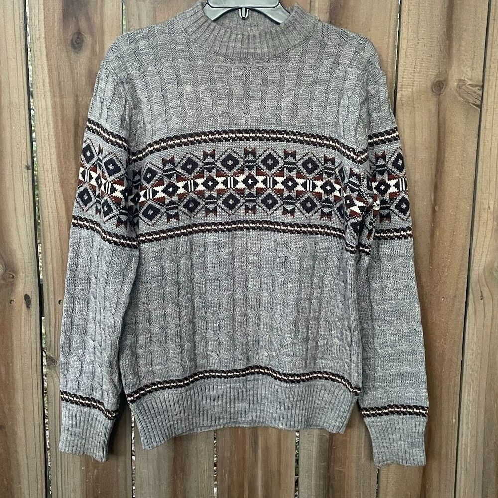 Men's Vintage 70s HI GEAR Southwestern Sweater Cableknit Acrylic Nylon PULLOVER